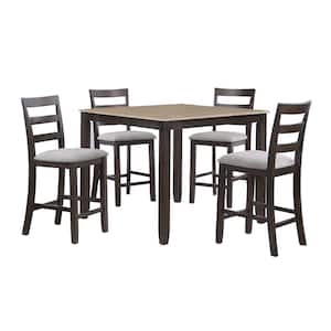 5-Piece Square Brown, Gray and Black Wood Top Counter Height Dining Table and Chair Set (Seats 4)