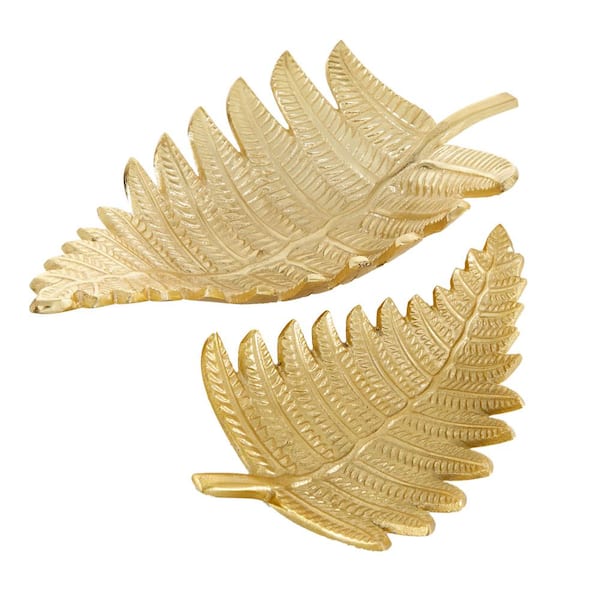 Litton Lane Gold Aluminum Leaf Decorative Tray (Set of 2)