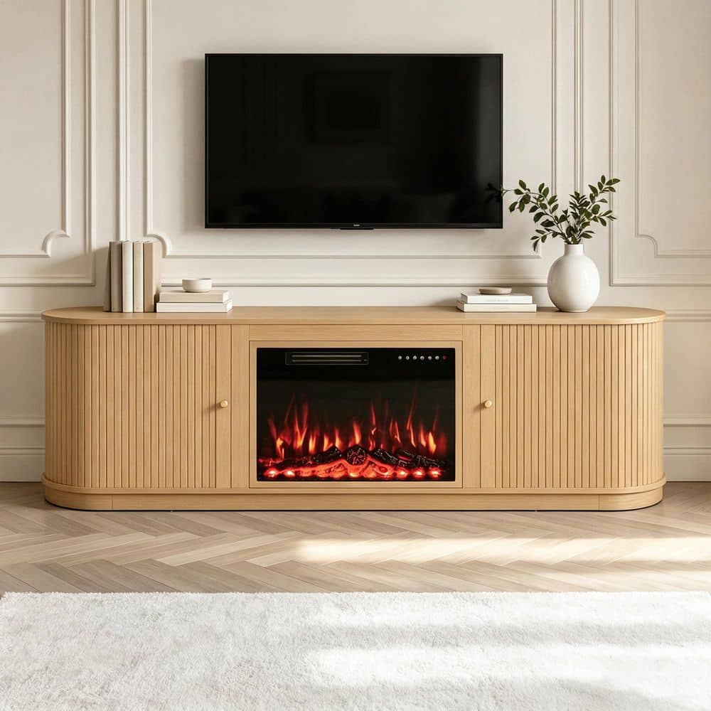 Spruce & Spring Vero Oak 70 in. Fireplace TV Stand with Outlet