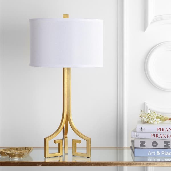 SAFAVIEH Arabelle Hardback 27.5 in. Gold Greek Key Table Lamp with