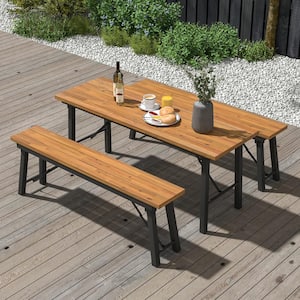 3-Piece Acacia Wood Outdoor Dining Table and Bench Set