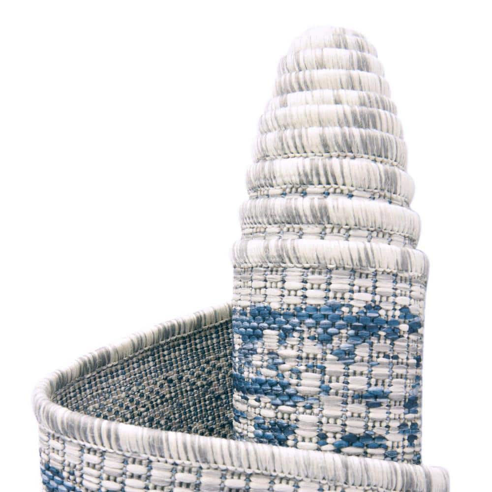 Blue Rectangular Stain-Resistant Outdoor Rug