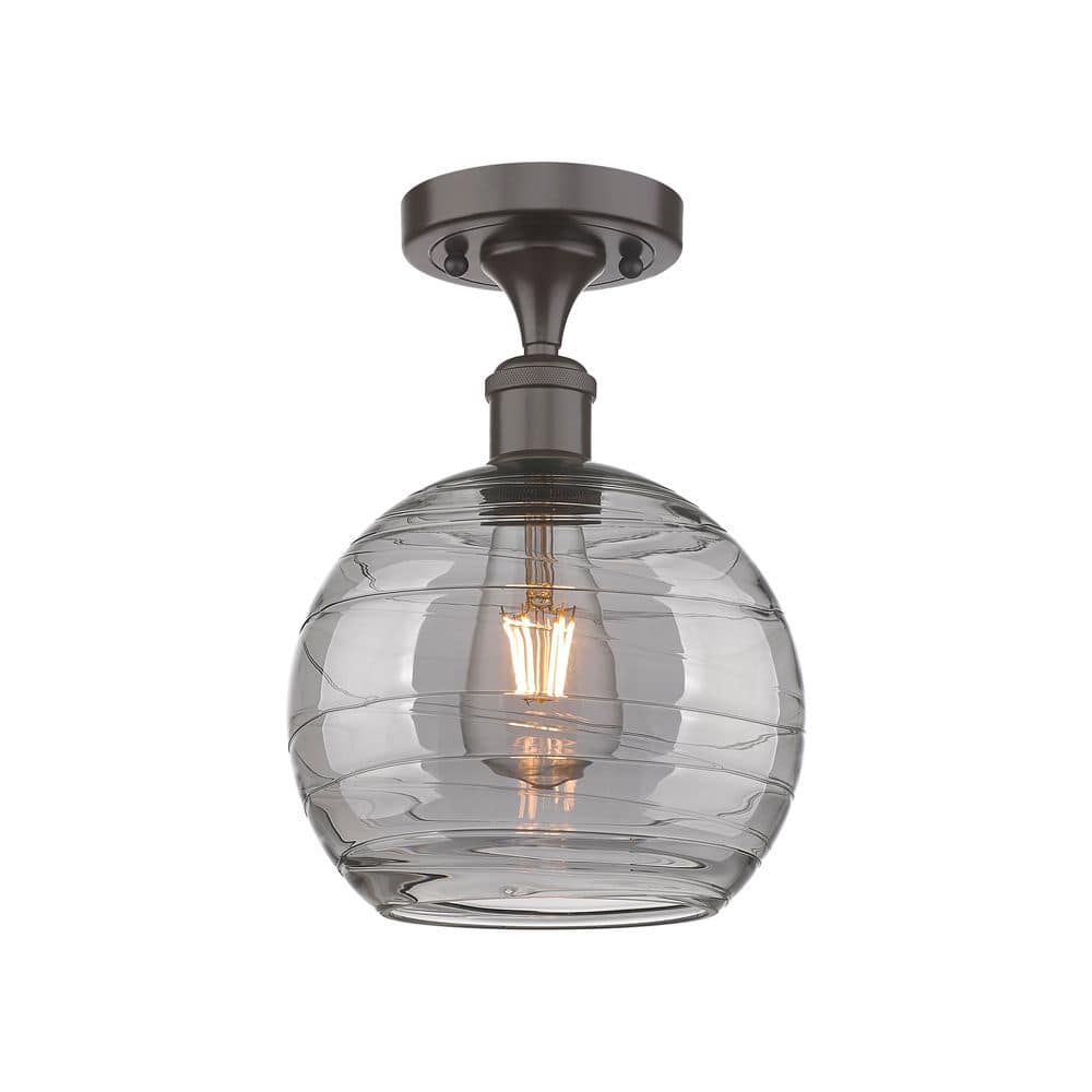 Athens Deco Swirl 8 in. 1-Light Oil Rubbed Bronze Industrial Semi-Flush Mount with Smoked Glass Shade price history on PriceWatchPro
