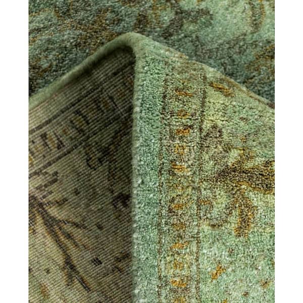 Overdyed Green 3 ft. x 11 ft. Solid Wool Indoor Runner Rug