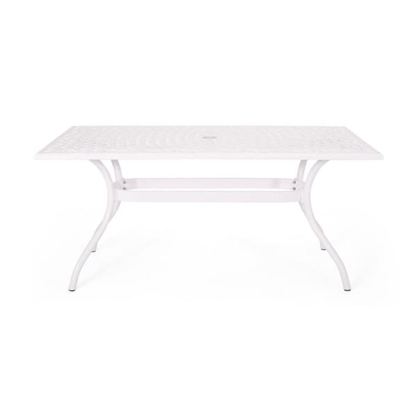 Unbranded Outdoor Cast Aluminum Rectangular Dining Table with Umbrella Hole for Outdoor, Backyard and Garden Lawn, White