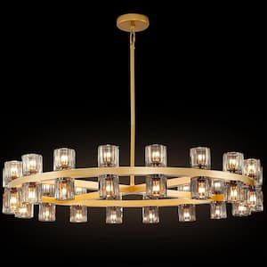 36-Light Gold Round Chandelier, 36 in. Modern K9 Crystal Chandelier for Dining Room, Living Room, Foyer