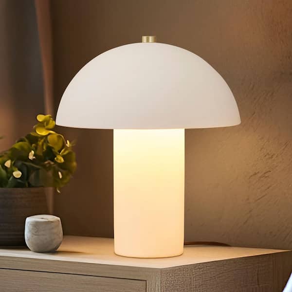 Alba LED Off-White Cream Ceramic Midcentury Round Dome Dimmable Bedside Nightstand Desk Lamp