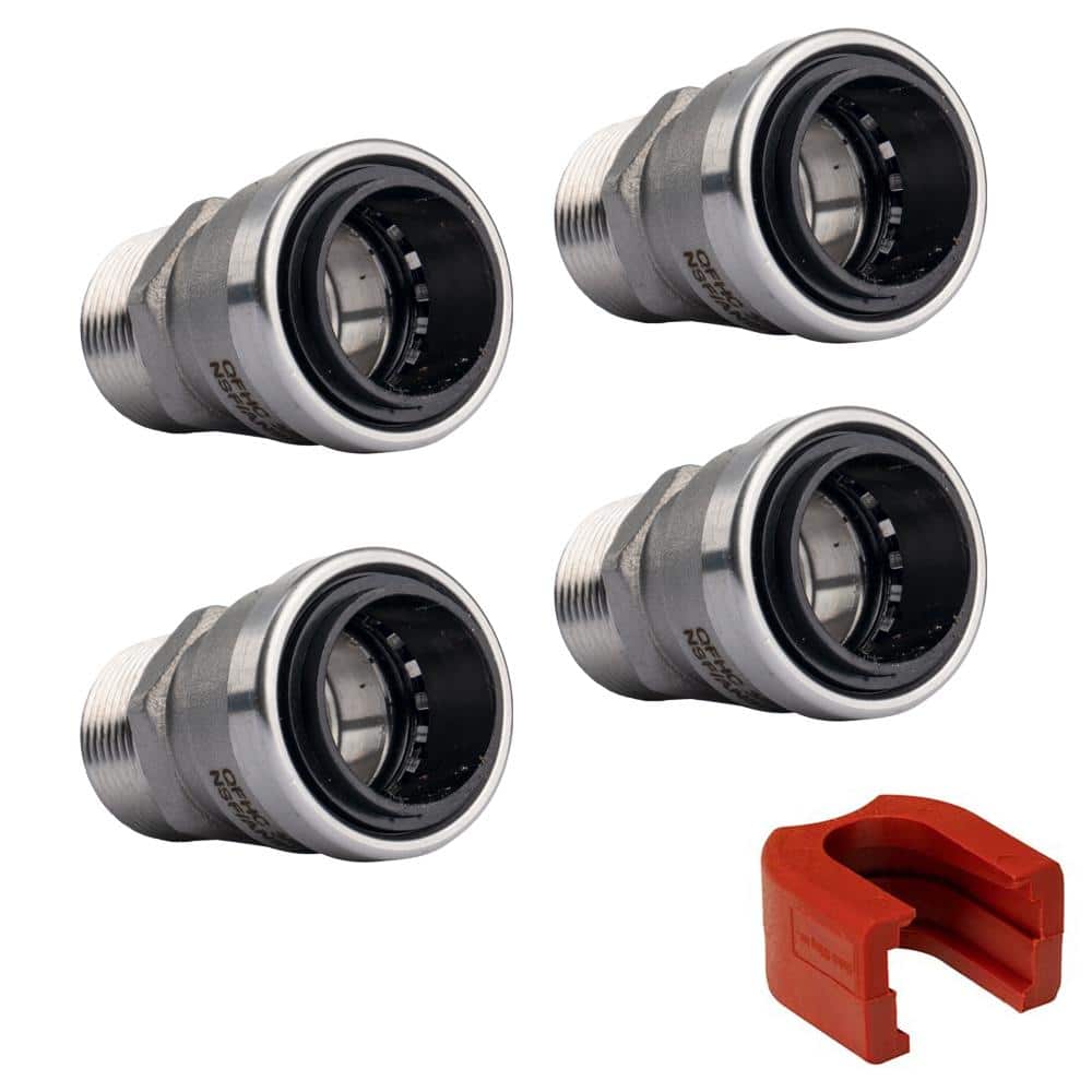3/4 in. Stainless Steel Push-to-Connect x MNPT (Male Thread) Adapter Fitting with SlipClip Release Tool (4-Pack) price history on PriceWatchPro
