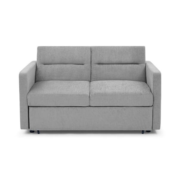 ANBAZAR 33 in. W Grey Velvet Loveseat Convertible Sofa Bed with Square ...