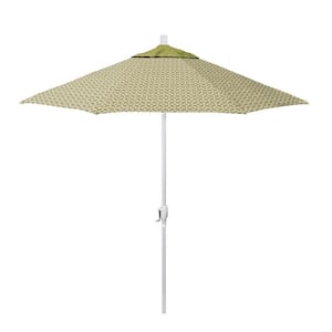 9 ft. Matted White Aluminum Market Patio Umbrella with Crank Lift and Push-Button Tilt in Marquee Fern Pacifica Premium