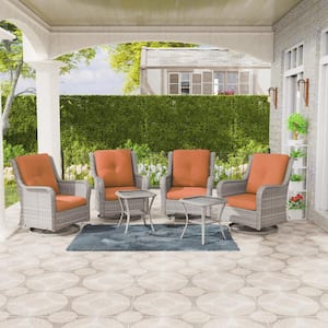 Gray 6-Piece Rattan Wicker Patio Conversation Set with Orange Cushions Garden Lawn