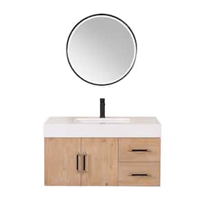 Corchia 36 in. W x 22 in. D x 19 in. H Single Sink Bath Vanity in Light Brown with White Composite Stone Top and Mirror