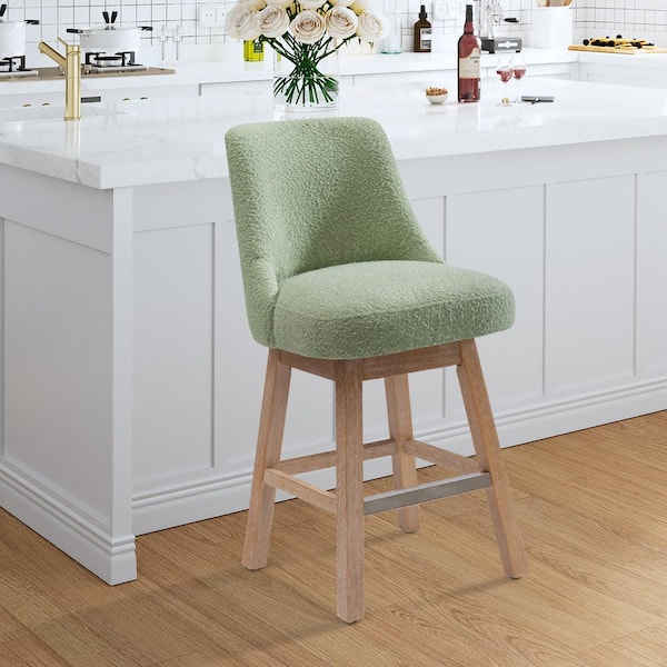 26 in. Stain Resistant Boucle Upholstered Counter Height Wood Frame Swivel Bar Stool in Desert Sage