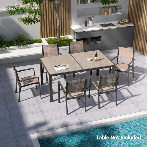 JOYESERY 6-Piece Patio Dining Chairs Breathable Textilene Chairs, Weather-Resistant, Lightweight and Stackable, Taupe
