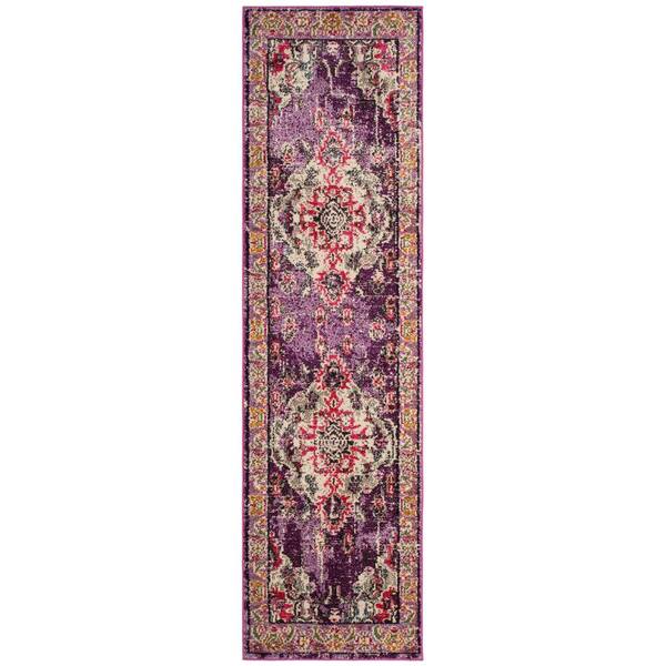 SAFAVIEH Monaco Violet/Fuchsia 2 ft. x 12 ft. Distressed Border Medallion Runner Rug