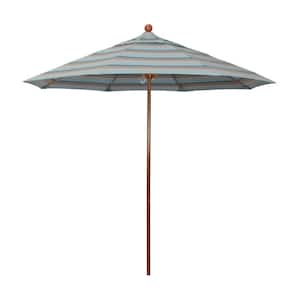 9 ft. Woodgrain Aluminum Commercial Market Patio Umbrella Fiberglass Ribs and Push Lift in Gateway Mist Sunbrella