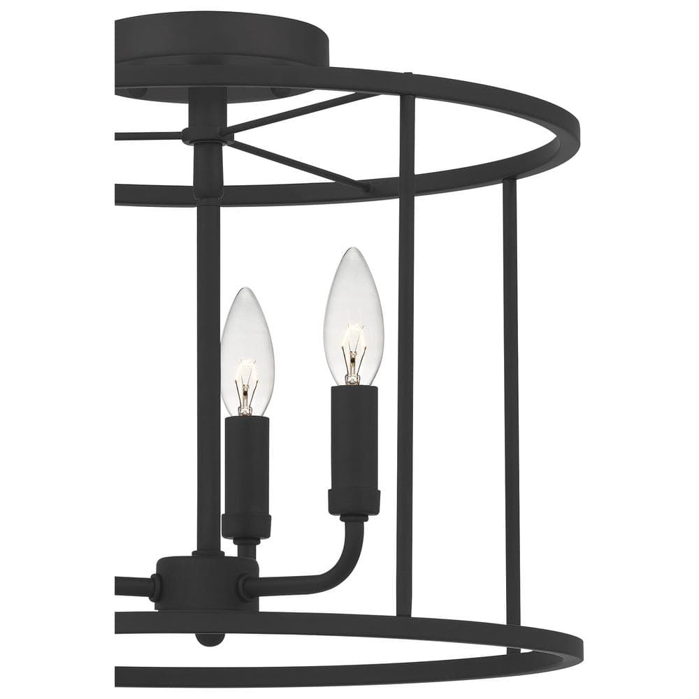 Abner Matte Black 14" Transitional Semi-Flush Mount with Hammered Glass