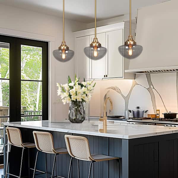 Astragalus Modern Schoolhouse 1-light Electroplated Natural Copper Pendant Light with Smoke Glass Shade for Dining Room