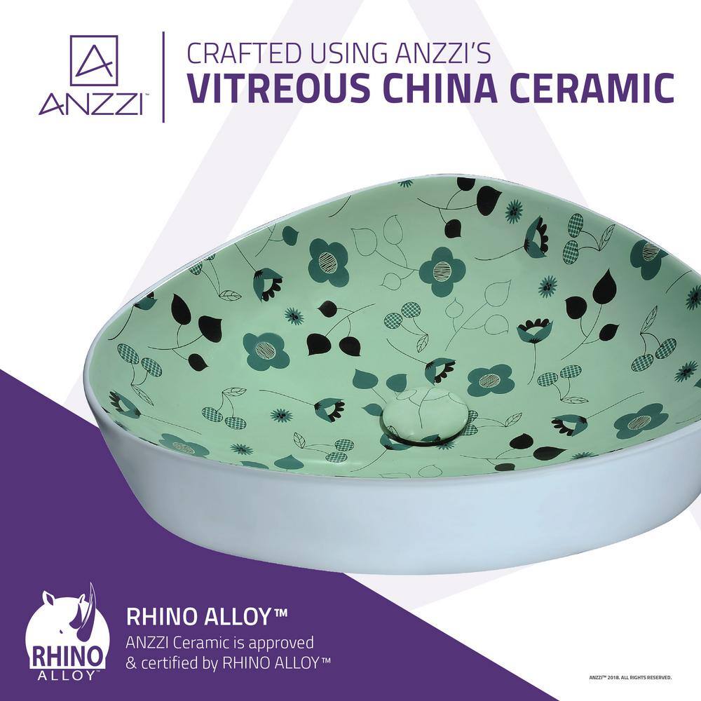 Mint Green Ceramic Floral Vessel Bathroom Sink