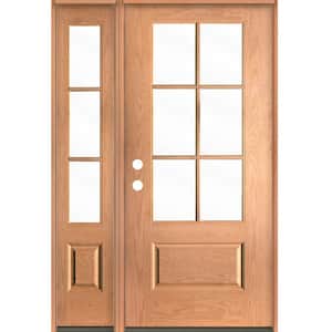 UINTAH Farmhouse 50 in. x 80 in. 6-Lite Right-Hand/Inswing Clear Glass Teak Stain Fiberglass Prehung Front Door with LSL
