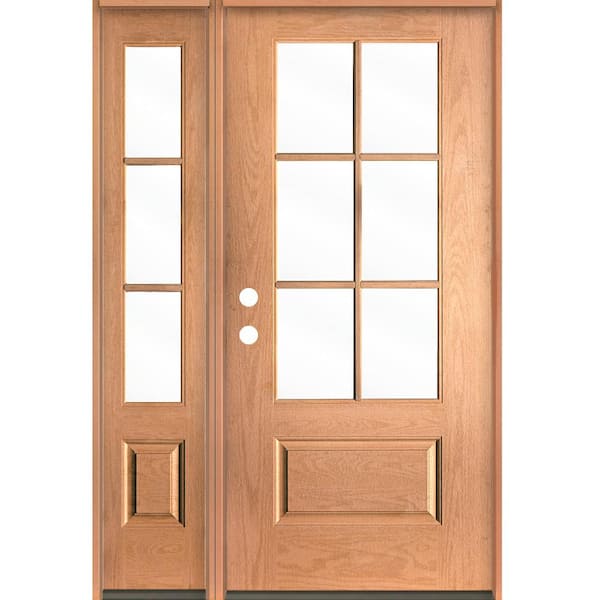 Krosswood Doors UINTAH Farmhouse 50 in. x 80 in. 6-Lite Right-Hand/Inswing Clear Glass Teak Stain Fiberglass Prehung Front Door with LSL