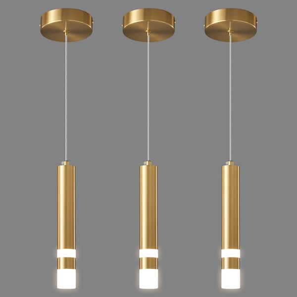 Home Lighting 1.57 in. 3-Light Gold 3-Pack Modern Dimmable Integrated LED Pendant Light For Kitchen Island (JP-082)