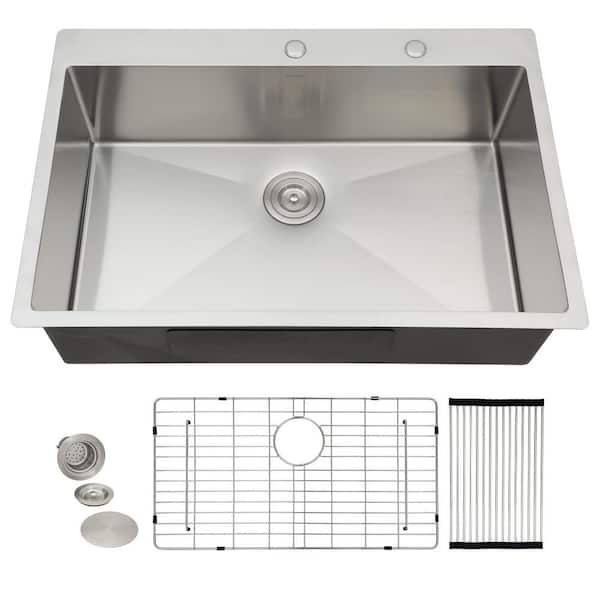 33 in. Round Corner Drop-In Single Bowl 16 Gauge T304 Stainless Steel Brushed Kitchen Sink, Topmount Basin
