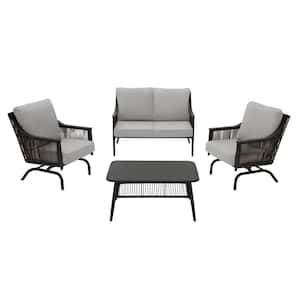 Bayhurst 4-Piece Black Wicker Outdoor Patio Conversation Seating Set with CushionGuard Stone Gray Cushions