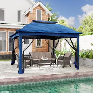 Dark Blue Steel Portable Pop-Up Gazebo with Mosquito Netting 11 ft. x 11 ft. . .