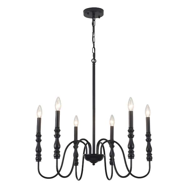 6-Light Matte Black Classical Candle Style Chandelier for Dinning Room Kitchen Island with No Bulbs Included