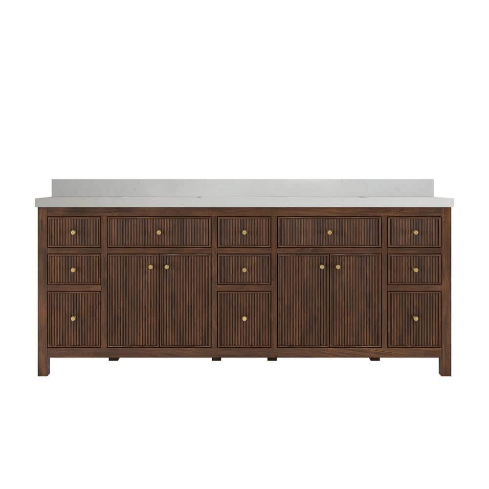 Sonoma Teak 84 in. Double Sink Freestanding Dark Walnut Bath Vanity with Carrara Quartz Top Unassembled price history on PriceWatchPro