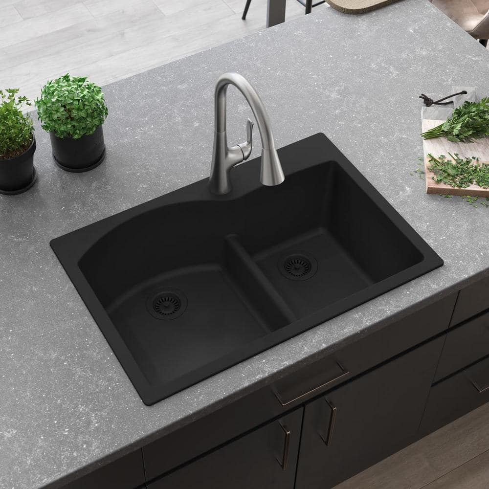 Matte Black Double Bowl Granite Composite Kitchen Sink