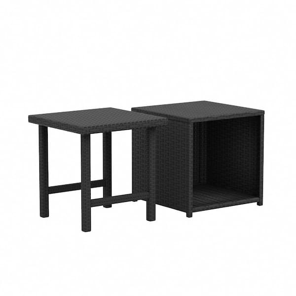 WESTIN OUTDOOR Hudson Black 2-Piece Wicker Outdoor Square Side Table Set