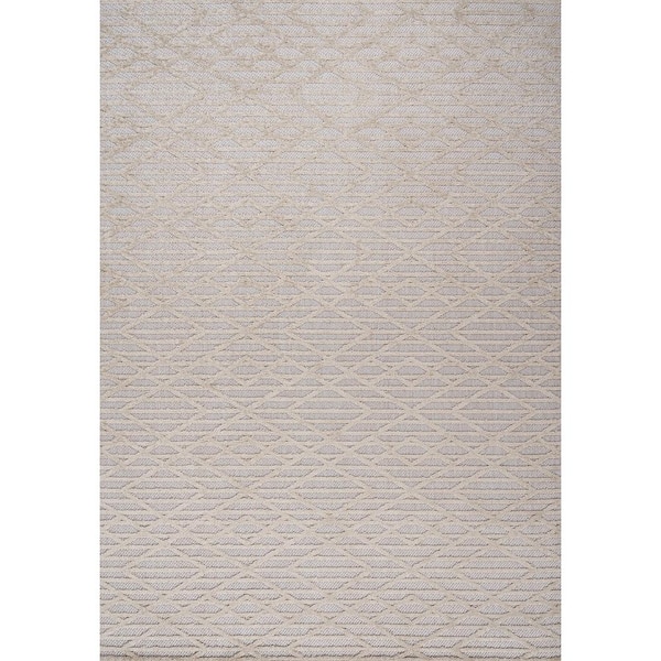 Ararat High-Low Pile Moroccan Diamond Modern Beige 5 ft. x 8 ft. Indoor/Outdoor Area Rug