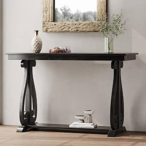 48 in. Black Rectangle MDF Console Table with Curved Legs