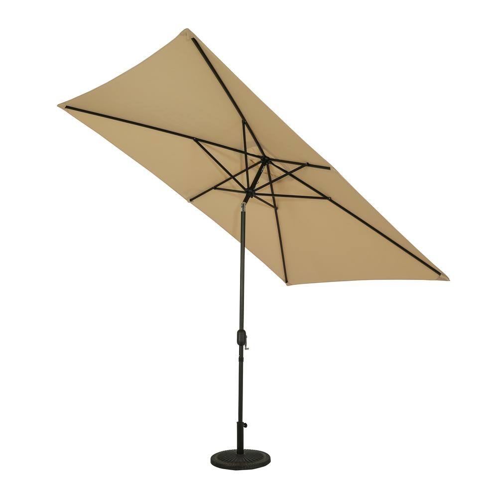 Bimini 6.5' x 10' Beige Polyester Market Umbrella with Steel Pole