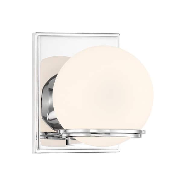 Minka Lavery Hollywood Nights 5.75 in. 1-Light Chrome LED Vanity Light with Etched Opal Glass Shades