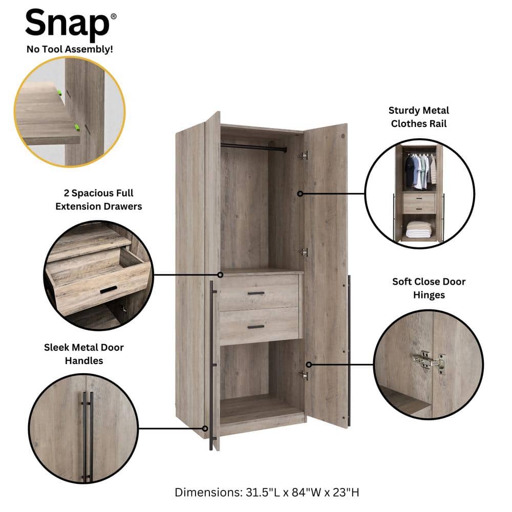 Rustic Grey 4-Door Modular Wardrobe Closet