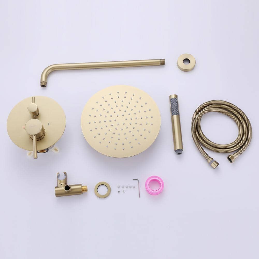 Brushed Gold Stainless Steel Rain Shower Faucet with Handheld Combo
