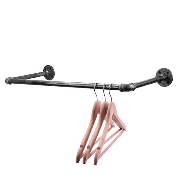 PIPE DECOR 1/2 in. x 2 ft. L Black Pipe Wall Mounted Clothing Rack Kit