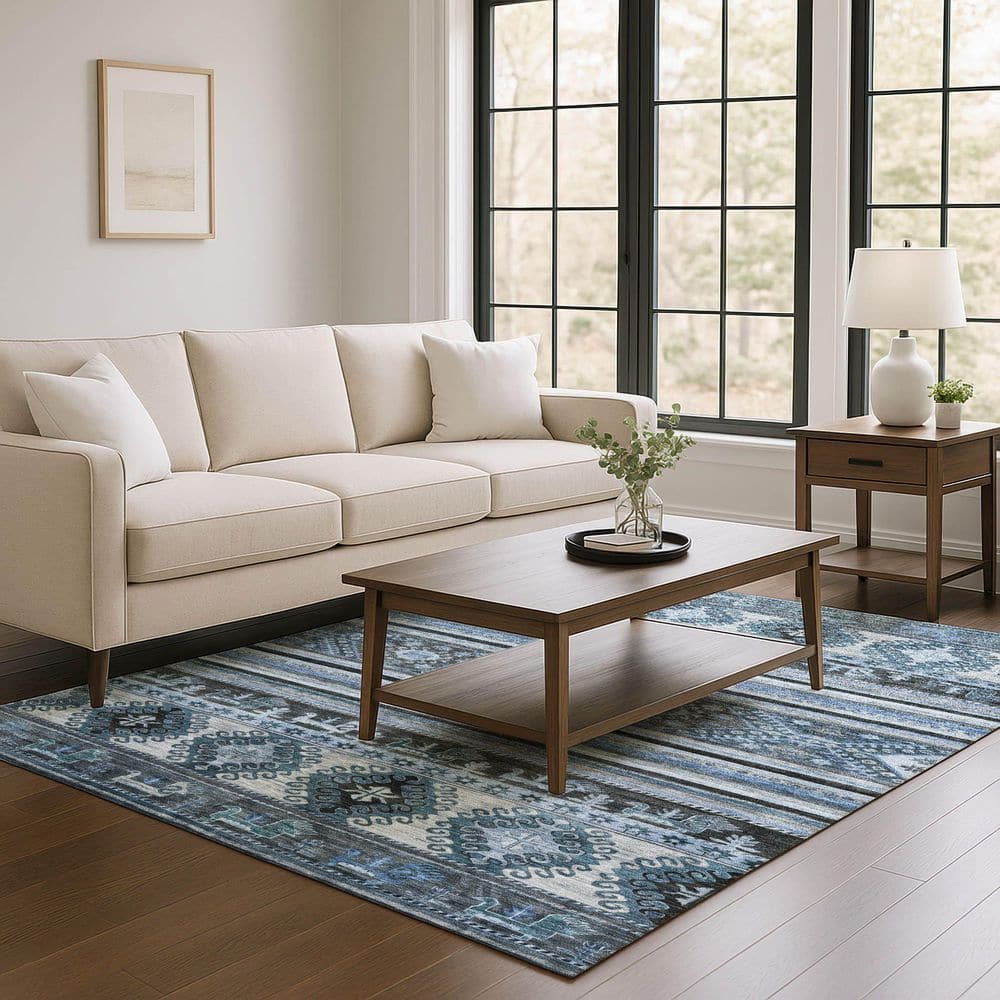 Mayfield Premium Machine Washable Abstract AMF1626 Blue 3 ft. x 5 ft. Area Rug price history on PriceWatchPro