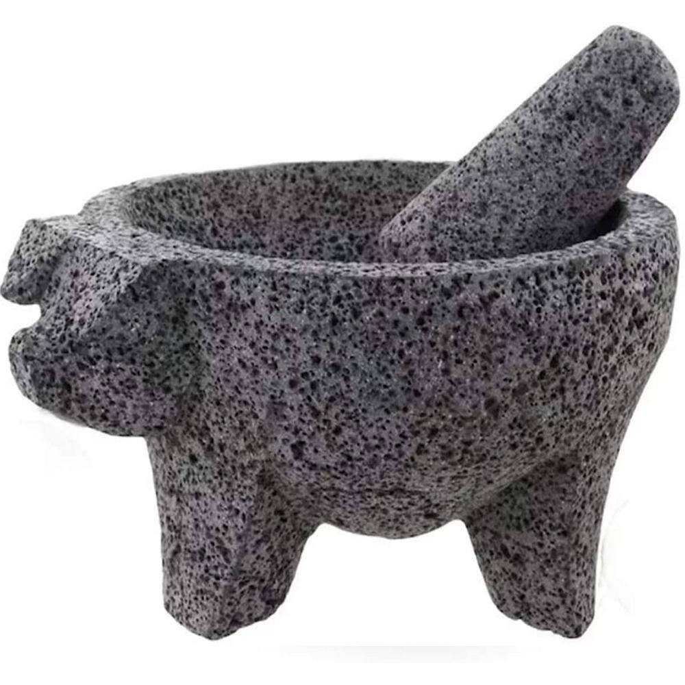 8.6 in. Mexican Hand-made Lava Stone Mortar and Pestle Ideal as Herb Bowl, 