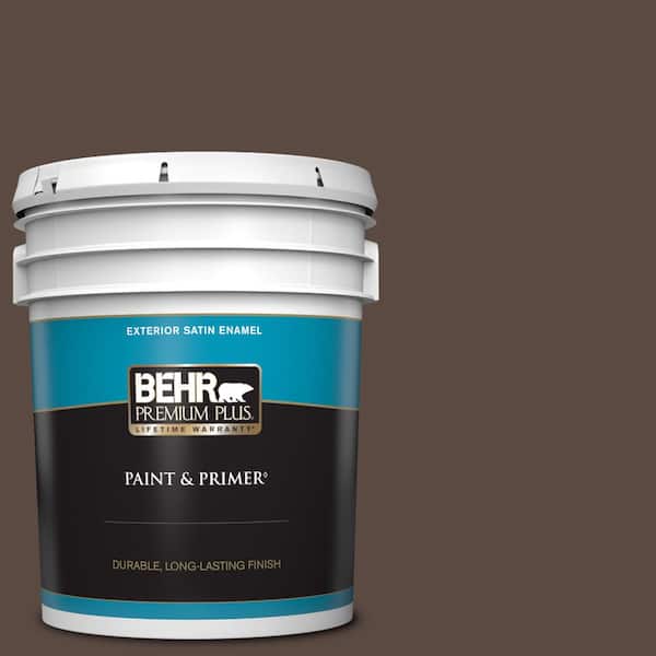 BEHR PREMIUM PLUS 5 gal. #PMD-91 Iced Espresso Satin Enamel Exterior Paint & Primer