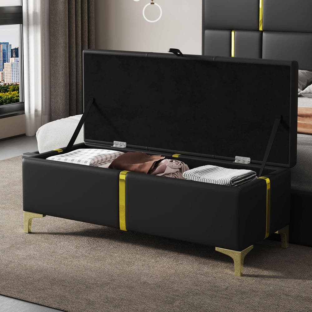 Black 47.2 in. W PU Upholstered Bedroom Bench, Entryway Storage Bench with Metal Legs price history on PriceWatchPro