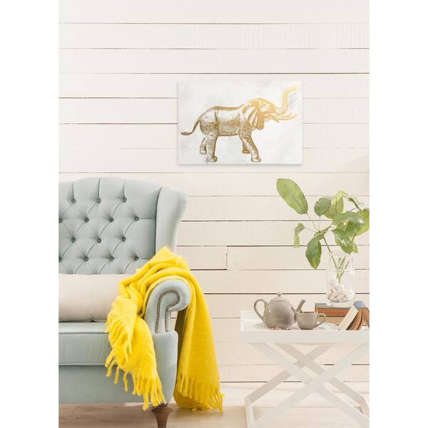 Wynwood Studio 24 in. x 16 in. "Elephant" By Wynwood Studio Gold Foil Graphic Art on Canvas