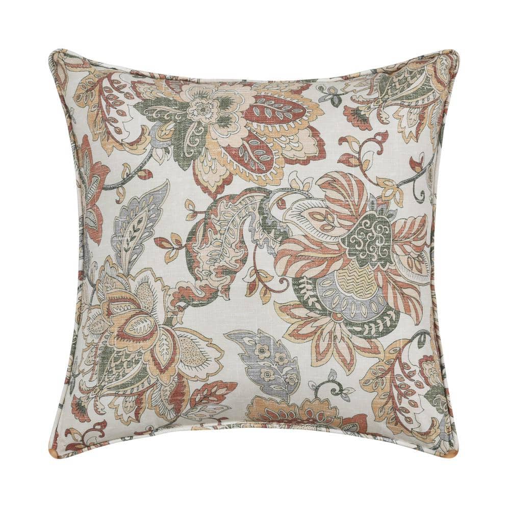 Janessa Spice Polyester Jacobean 18 in. Square Decorative Throw Pillow 16 i