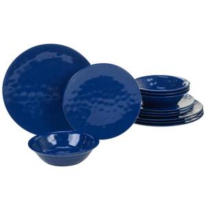 12-Piece Casual Cobalt Blue Melamine Outdoor Dinnerware Set (Service for 4)