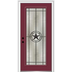 Elegant Star 32 in. x 80 in. Right-Hand Full Lite Decorative Glass Burgundy Painted Fiberglass Prehung Front Door