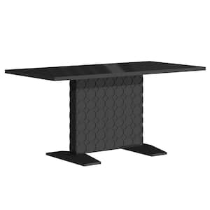 Black Wood 62.7 in. Pedestal Extendable Dining Table Seats 6