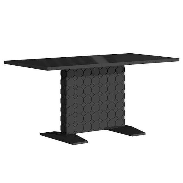 Boyel Living Black Wood 62.7 in. Pedestal Extendable Dining Table Seats 6